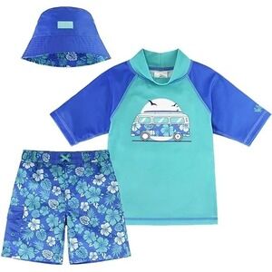 UV Skinz Boys 3 Piece Swimwear Set Size 2T - Blue Tropical Hibiscus